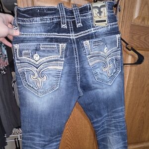 Rock Revival Men's Distressed Blue Embroidered Pocket Jeans